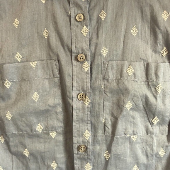 Ann Taylor Loft NWT The Softened Thin Lightweight Blue Diamond Pattern Blouse S - Picture 2 of 11